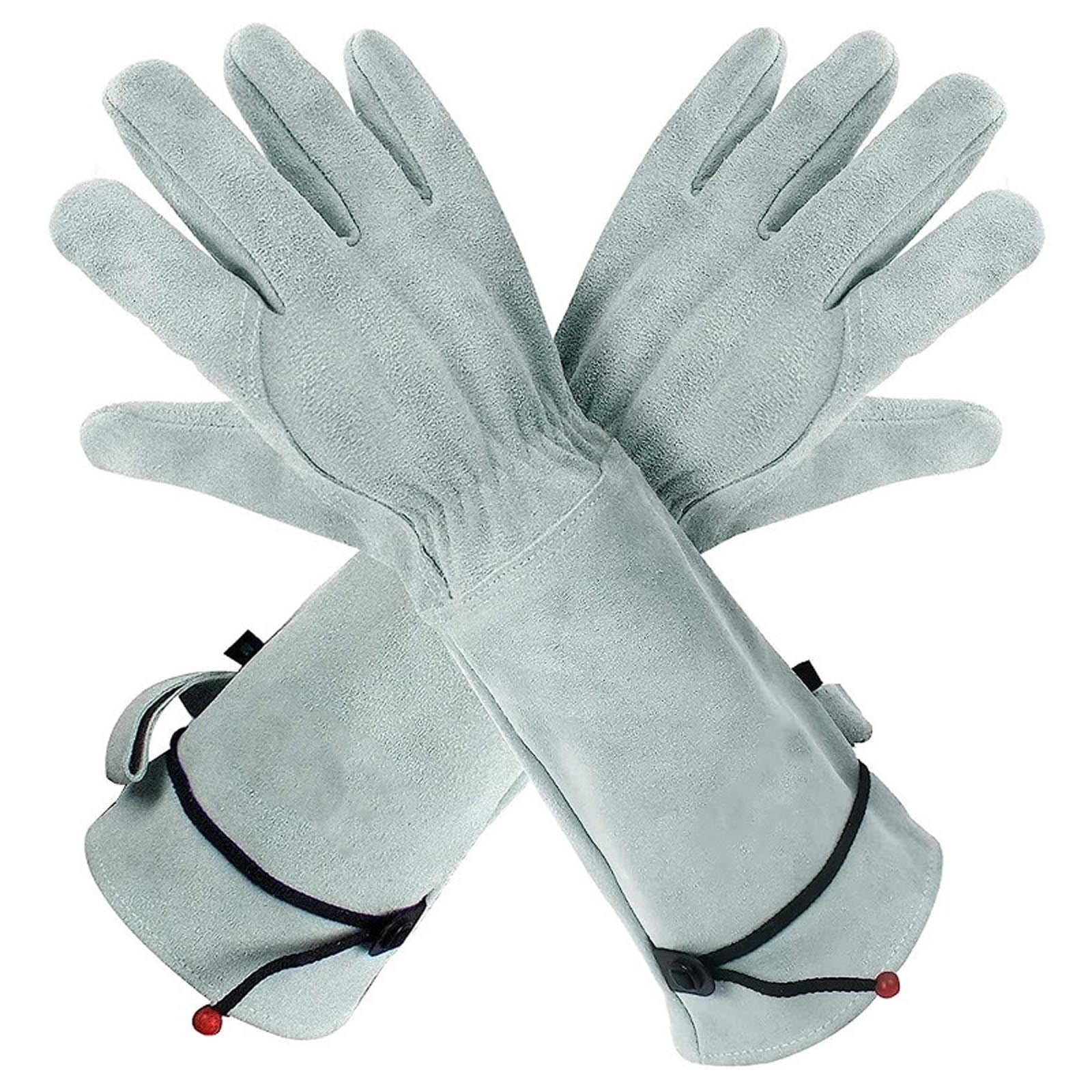 UJNDER Cowhide Long Tube Gardening Needle Proof Labor Garden Gloves for Heavy Duty and Comfort in Yard Work Light Gray