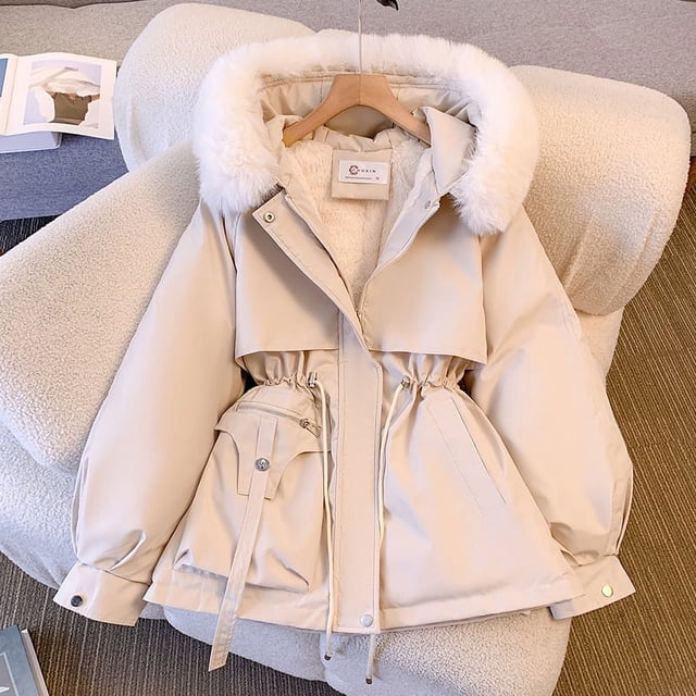 Chaqueta de plumón y algodón para mujer, moderna chaqueta de algodón holgada, estilo corto con terciopelo añadido y capa gruesa que supera la chaqueta de algodón.