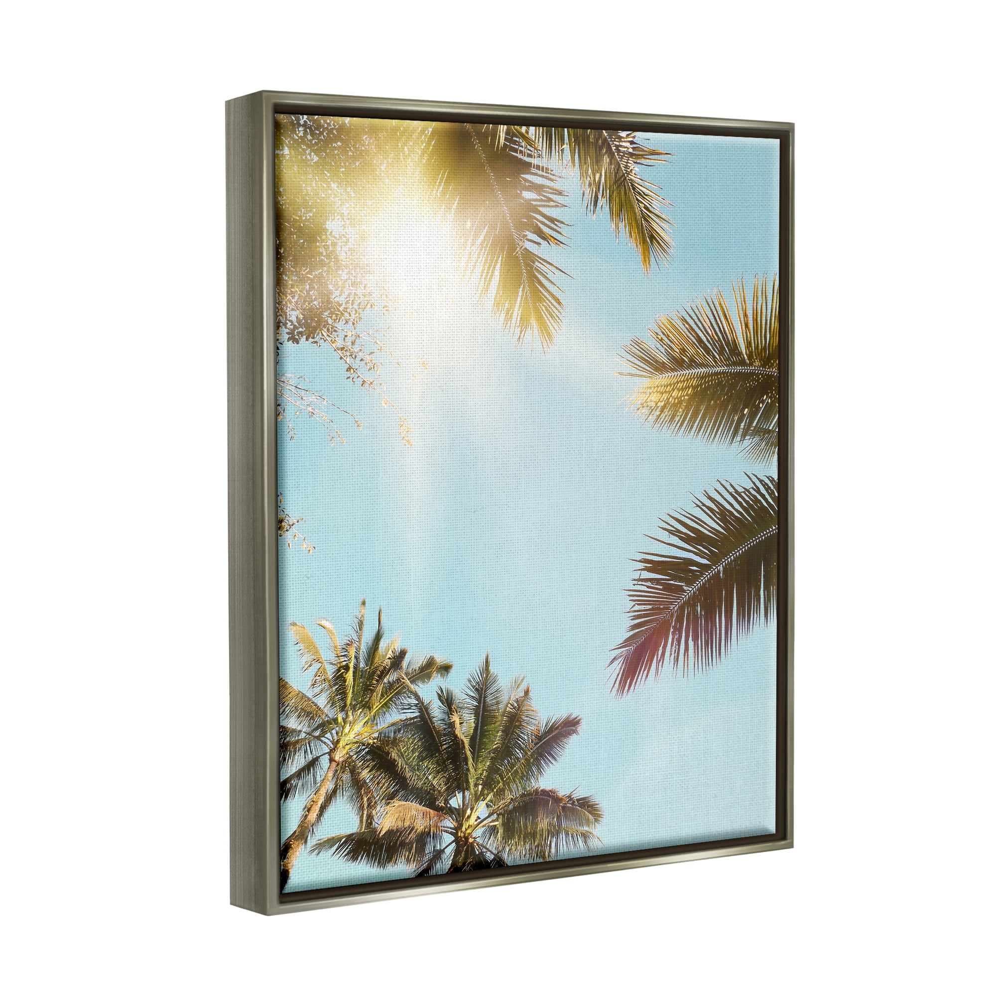 Stupell Industries Sunny Palm Leaves Photography Nature Photography Gray Floater Framed Art Print Wall Art, 17 x 21