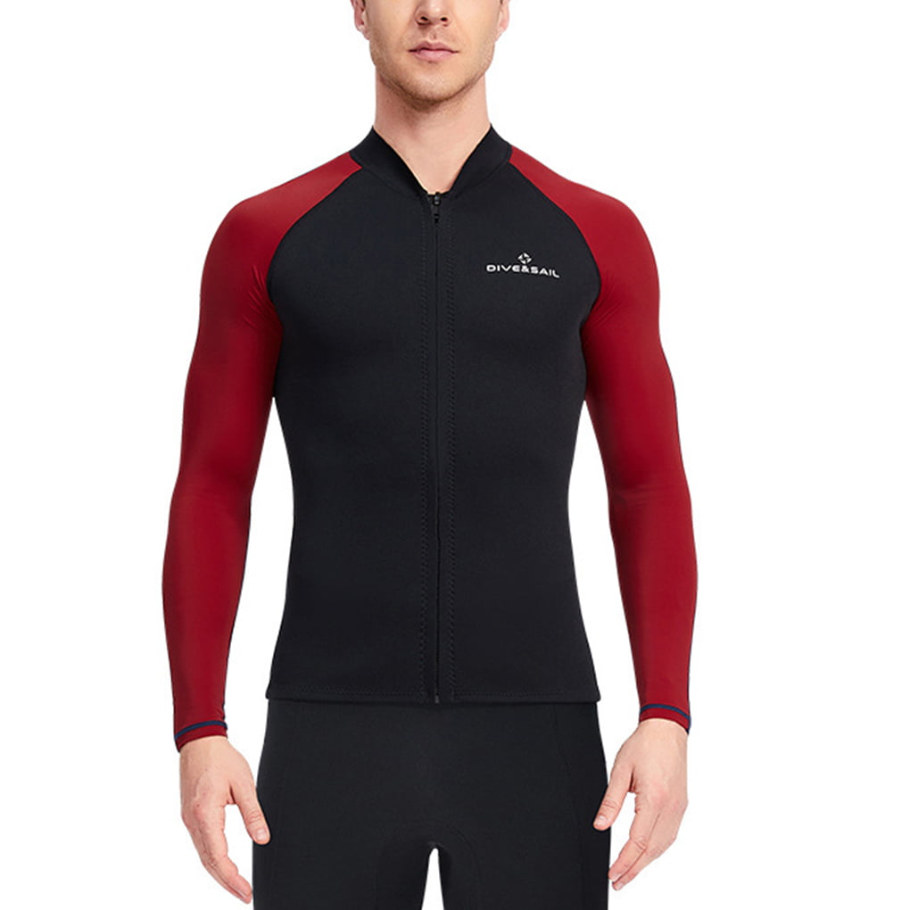 Men Rash Guard Zipper Long Sleeve Vest UV Protection Lycra Diving Surfing Shirt 