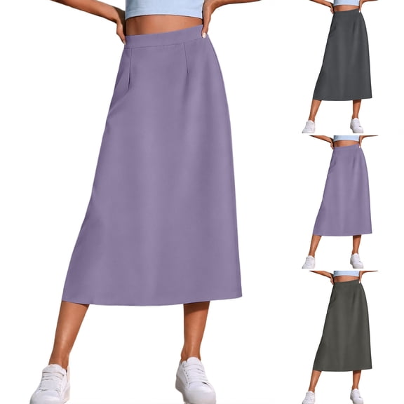 Tqcoqu Midi Skirt for Women Split High Waist Elegant Flared Flowy A Line Work Skirts,Dark Gray,Women's XS-XXL