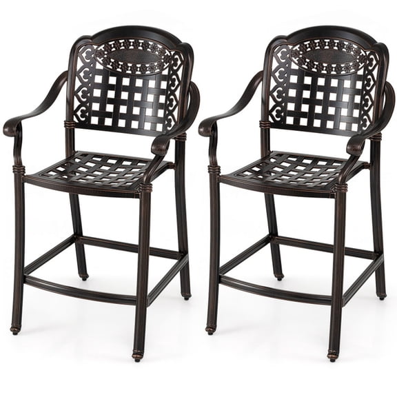 Biotree Set of 2 Outdoor Bar Stools 25.5-Inch Cast Aluminum Counter Height Patio Bar Chairs with Footrests, Copper