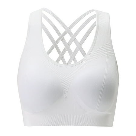 

Bodychum Womens Padded Sports Bra Cross Back Bra for Workout Fitness Yoga Strappy Comfy Bra for Girls- White XL Size