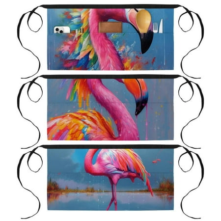 

Flamingo Printed Gardening Server Short Apron with 3 Pockets