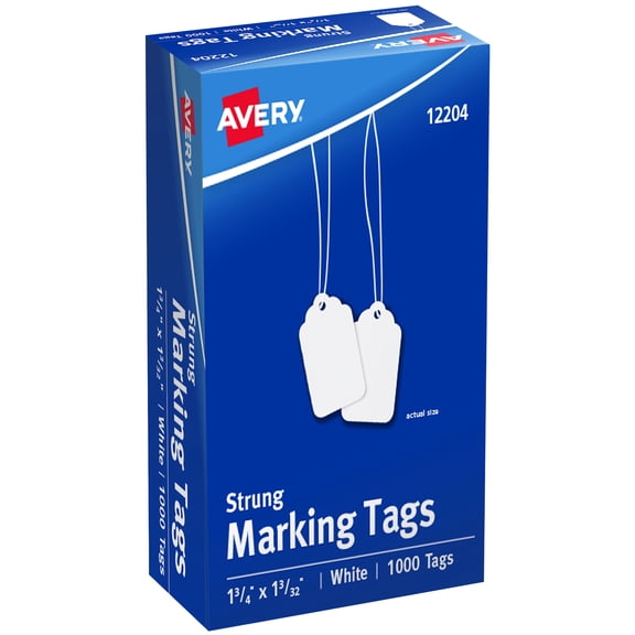 Avery Marking Tags, 1-3/4" x 1-3/32",  White, Pre-Strung, Paper Cardstock, 1,000 Tags (12204)