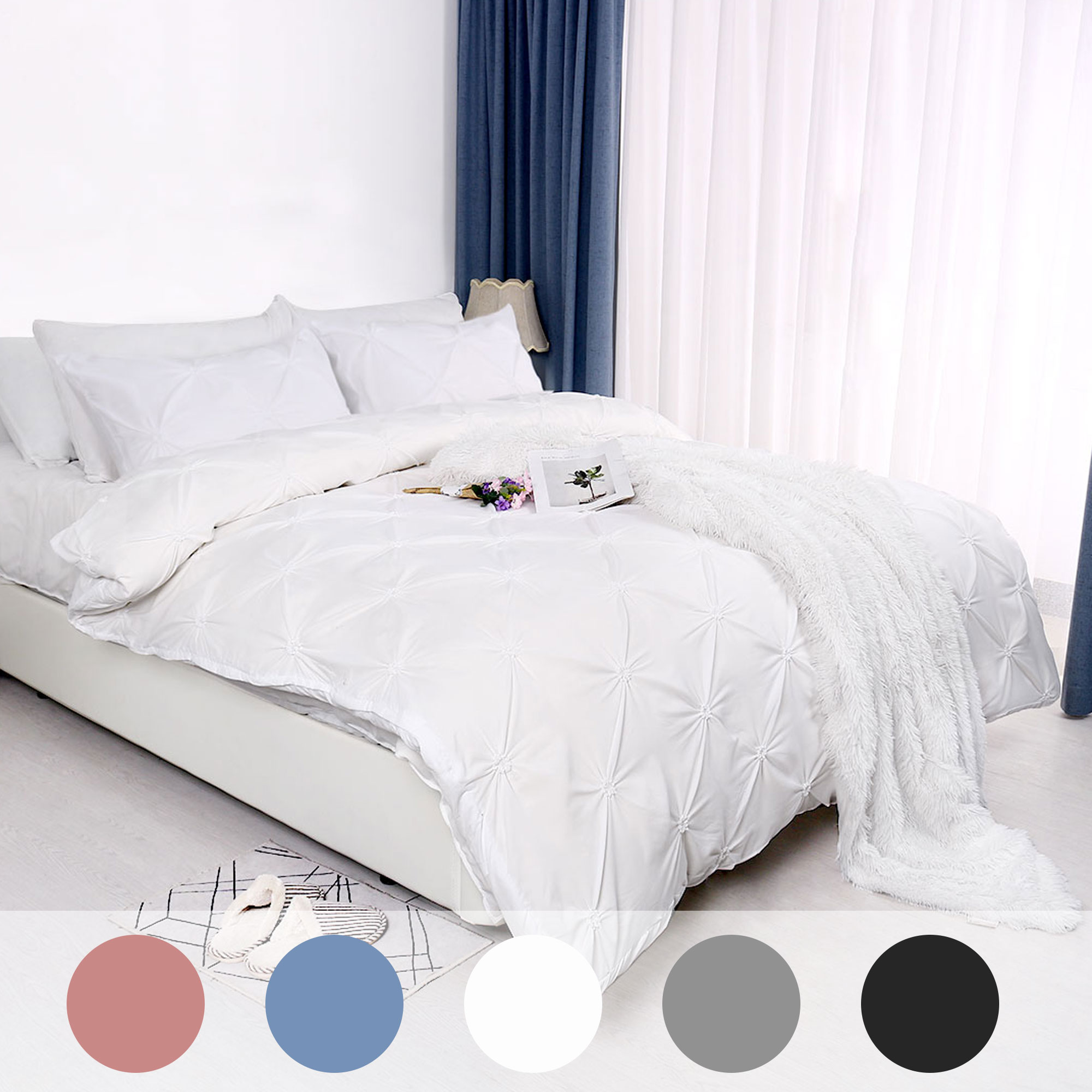 PiccoCasa Soft Polyester Pinch Pleated Duvet Cover Bedding Set 3Pieces