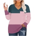 thumbnail image 2 of PNTUTB Women's Daily Casual V Neck Tri-color Patchwork Pocket T Shirt Pullover Long Sleeved Top, 2 of 6