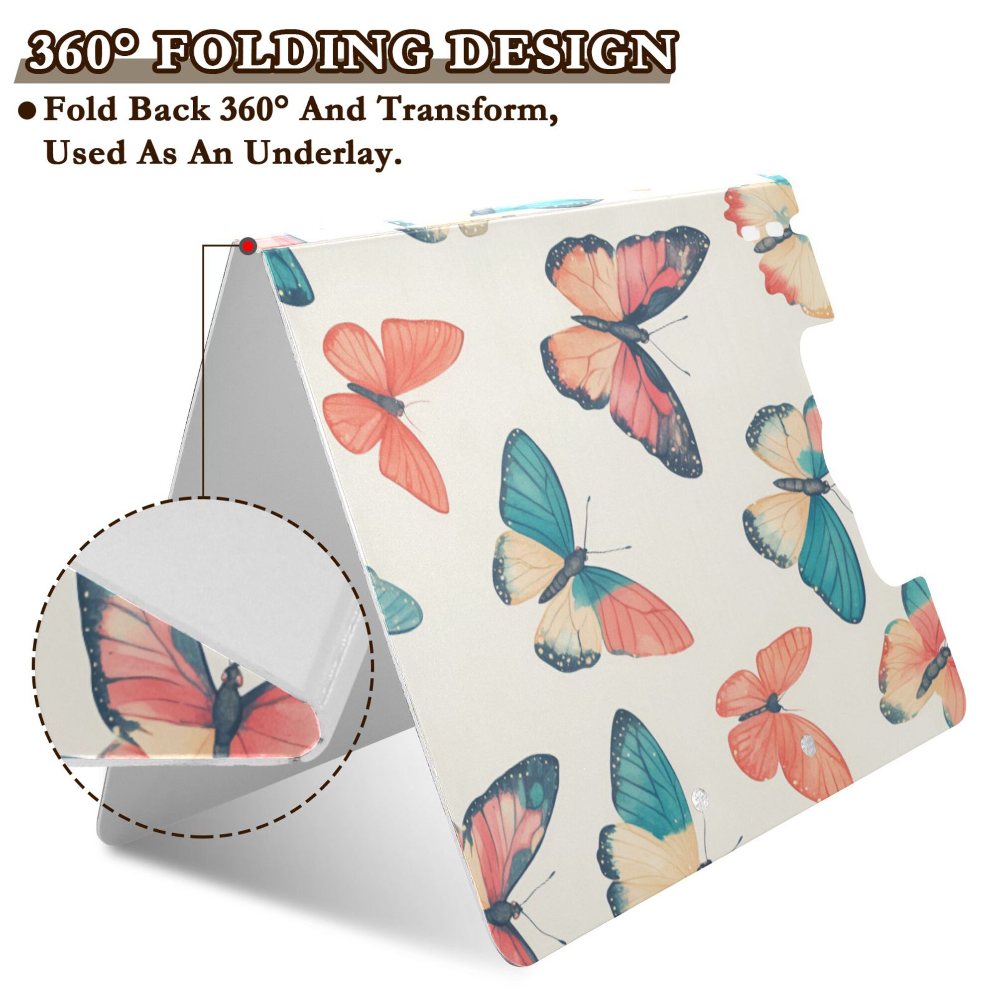 FORMRS A4 Clipboard Folder with Pen Holder Horizontal Foldable School Office Binder, Colorful Butterflies