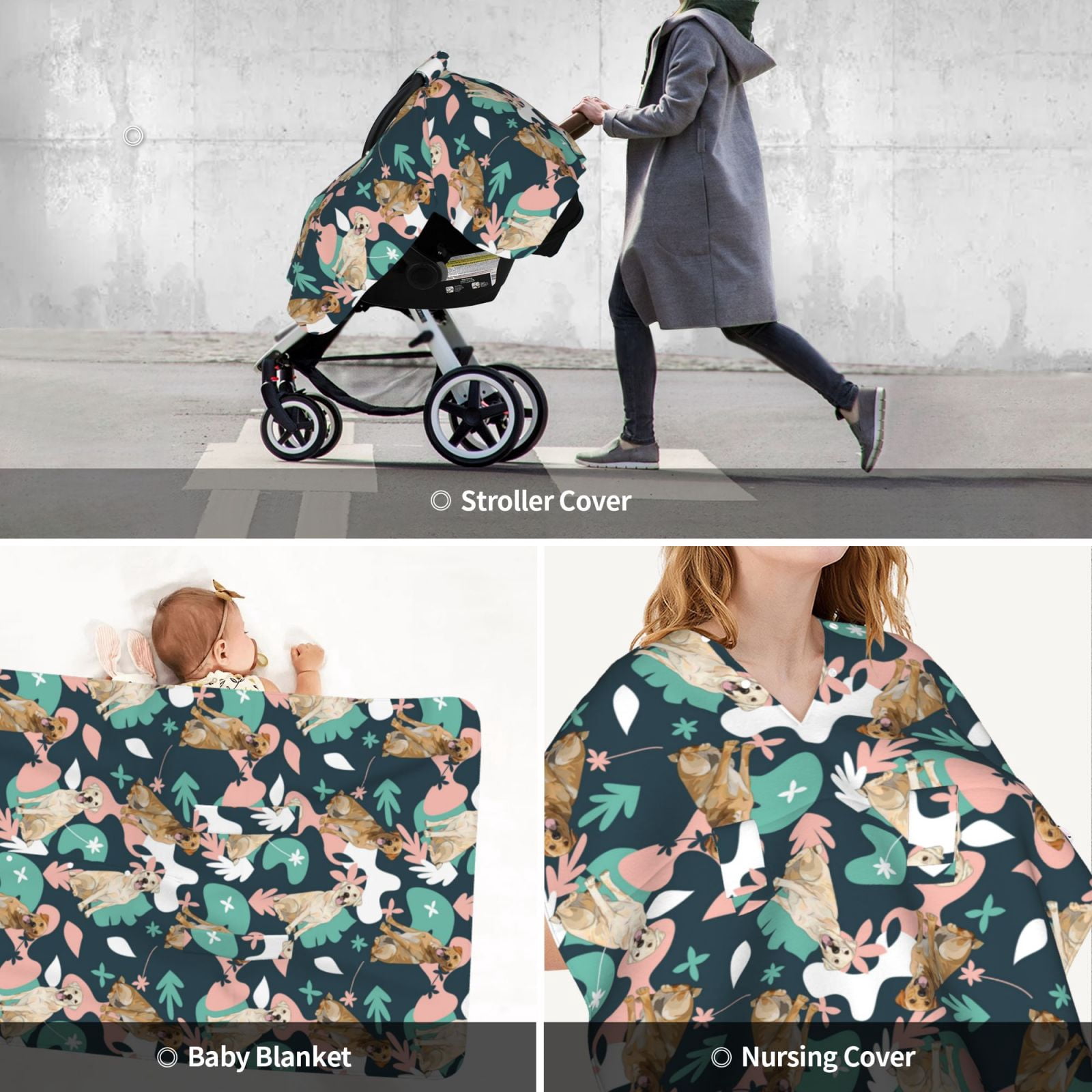 Car Seat Cover Baby - Labrador Retriever Dog Green Pink Breathable Infant Car Seat Cover for Baby Carseat, Lightweight Comfort Baby Essentials Must Haves Newborn Stuff for Girl Boy