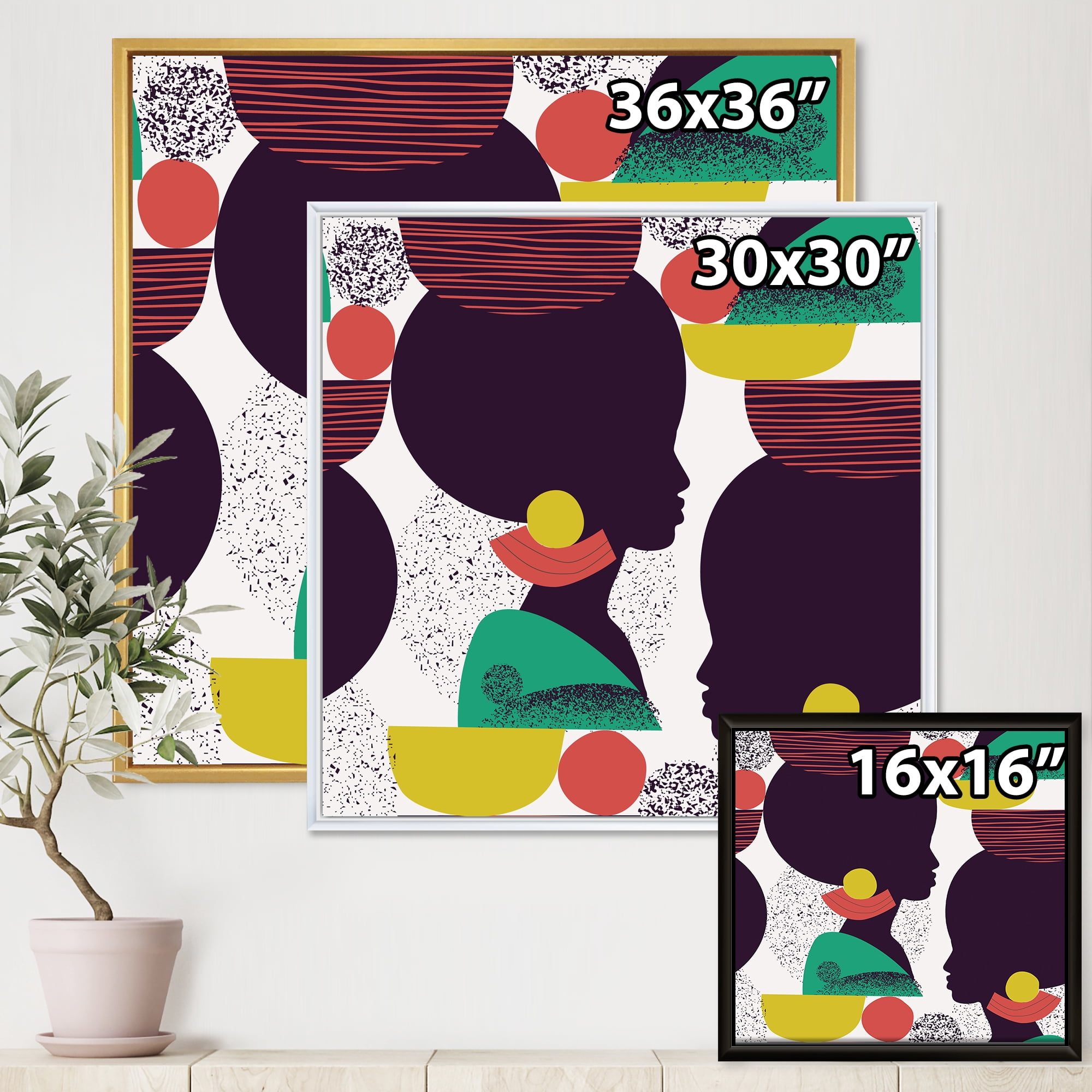 Designart 'Ethnic Geometric Silhouette of African American III' Modern Framed Canvas Wall Art Print