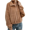 thumbnail image 1 of TWZH Women Solid Color Double-Sided Fleece Lapel Collar Full-Zip Jacket Coat, 1 of 6