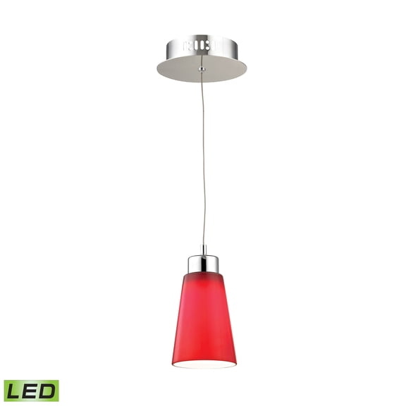 Elk Home Coppa 1-Light Integrated LED Mini Pendant in Chrome with Red Glass, 5-inch Wide