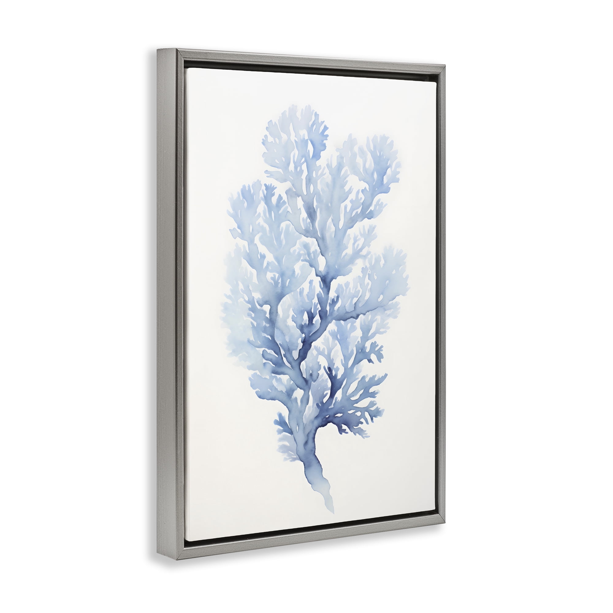Stupell Industries Indigo Coral Shape Animals & Insects Painting Gray Floater Framed Canvas Art Print Wall Art, 17 x 25