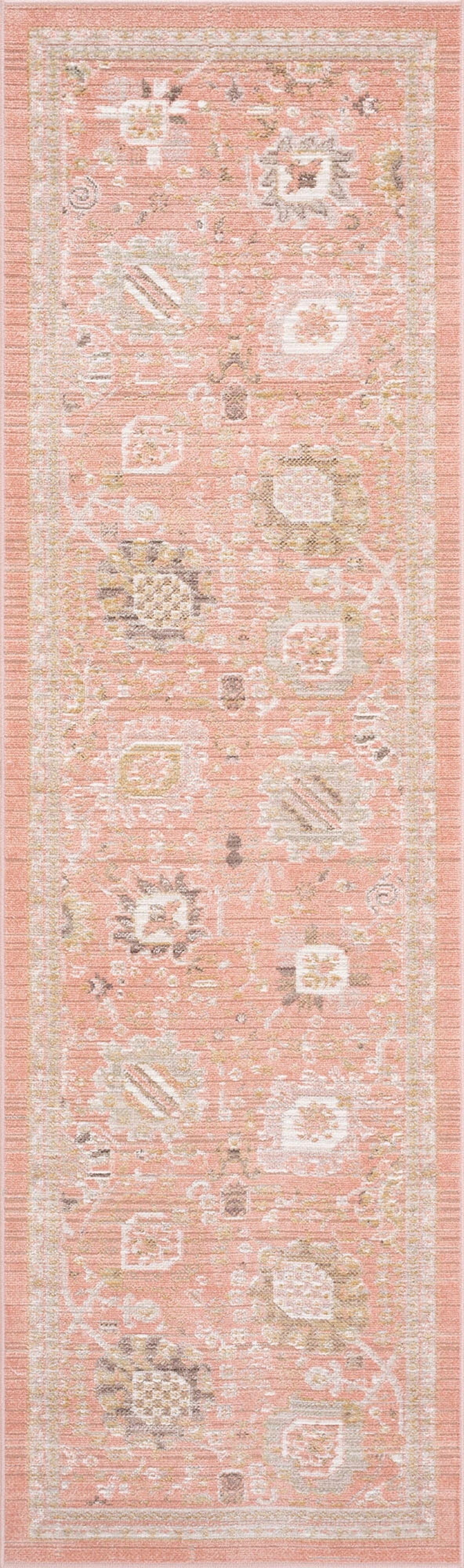 Crestwood Traditional Oriental 2x8 Salmon and Brown Polyester Indoor Runner Rug, 2'3'' x 7'7''