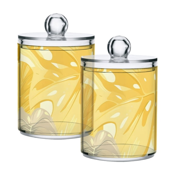 Yellow Palm Leaves Translucent Plastic Cans Storage Canisters with Lid Set of 2