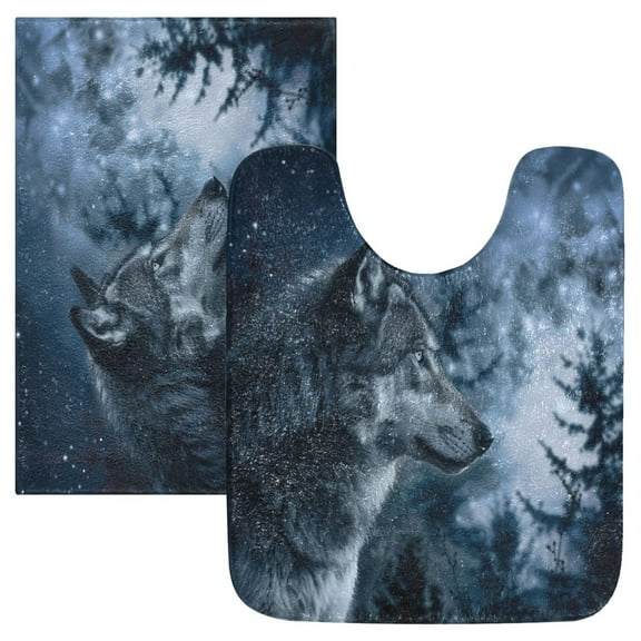 Ryvnso Wolf in Night Forest Bathroom Shaggy Rugs Toilet Mat Soft Contour Rug