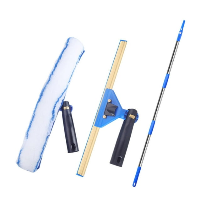 jifeng 3 Pieces Glass Cleaning Scraper Set Window Cleaner Self Assembly Window Squeegee blue