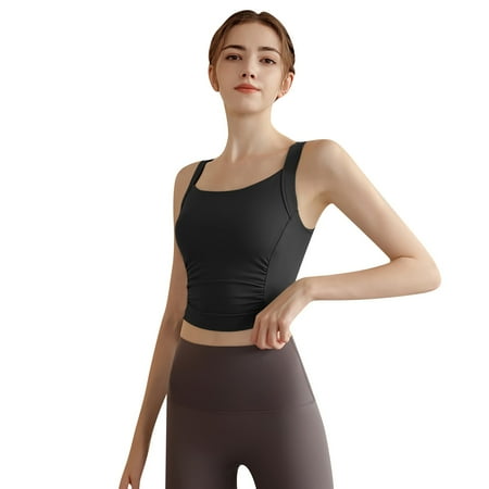 Yoga Sports Bra  Underwire Workout Bra Adjustable Straps Seamless T-Shirt Backless Deep U-Neck Convertible Moisture-Wicking Fitness Low-Impact With Fixed Cups & Thin  Brown