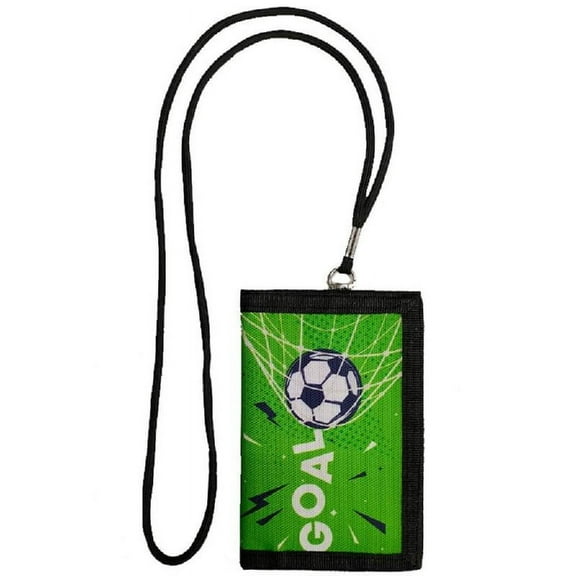 Necvior Kids Small Wallet for Boy Trifold Youth Wallet with Lanyard Zippered Coin Pocket Card Holders Football Pattern Purse