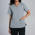 thumbnail image 2 of Women's Nurse Uniforms Summer Solid Color V Neck Plus Size Scrub Tops Short Sleeve Stretchy Workwear Shirt with Pockets (Gray), 2 of 4