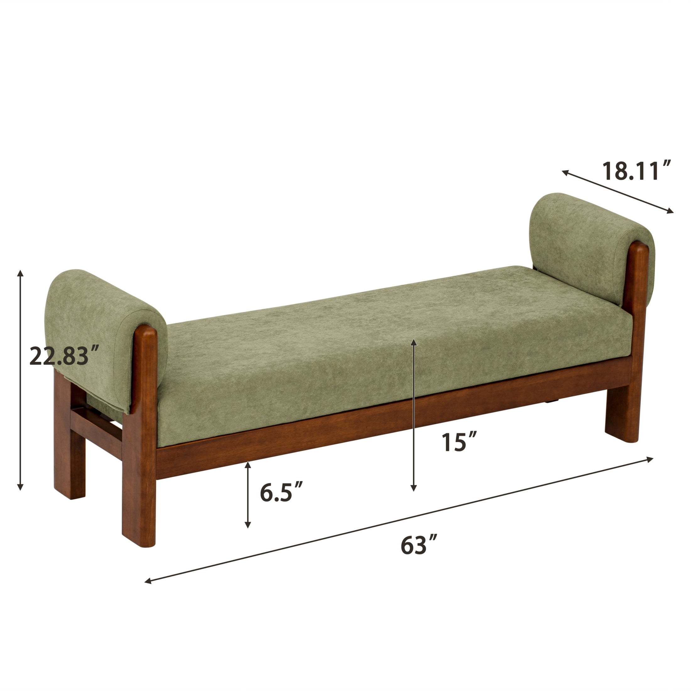 Christopher Knight Home 63" Upholstered Accent Ottoman, Solid Wood Frame End of Bed Bench, Green
