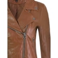 thumbnail image 3 of A2Y Women's Classic Vegan Leather Zip Up Rider Style Moto Biker Jacket Dark Camel S, 3 of 4