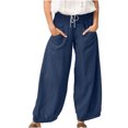 thumbnail image 2 of Gaecuw Linen Pants Women Summer Palazzo Pants Relaxed Fit Long Pants Drawstring Lounge Trousers Sweatpants Casual Loose Baggy Pants High Waisted Linen Ankle Length Workout Pants with Pockets Solid, 2 of 7