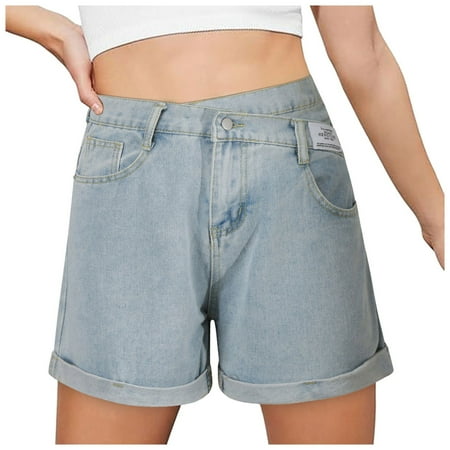 WNVMWI Womens Shorts Yoga Shorts for Women Jean Shorts for Women Fashion Jeans Shorts Loose Fitting Casual Versatile Jeans And Shorts Wide Leg Cotton Casual Shorts Hot Pants with Pockets Blue Str 2XL