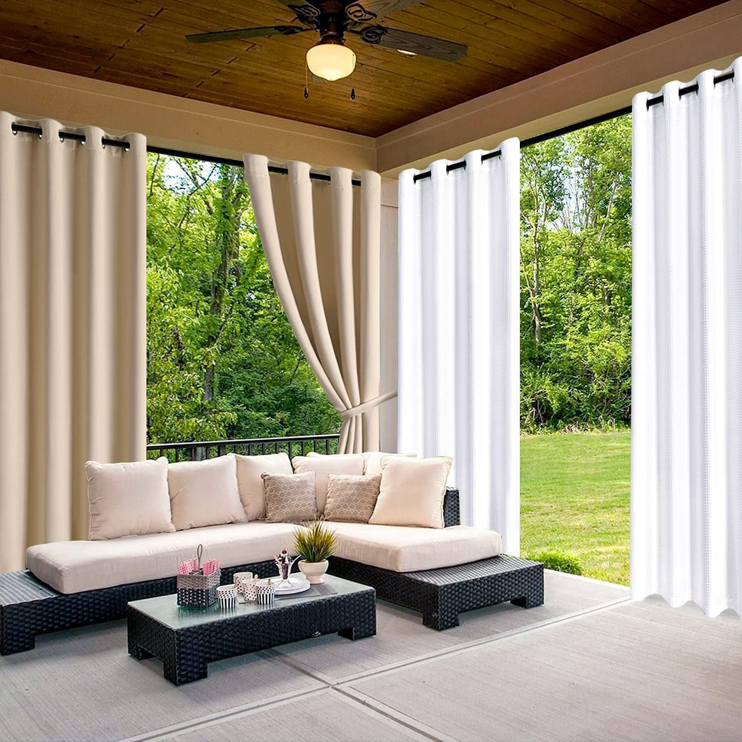Outdoor Sheer Curtain for Patio Waterproof Wind Blowing Curtains Panels