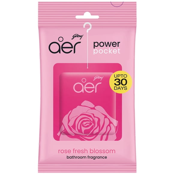 Godrej Aer Power Pocket Rose Fresh Blossom Bathroom Freshener, 10 g, Lasts Upto 30 Days, Air Freshener for Bathroom