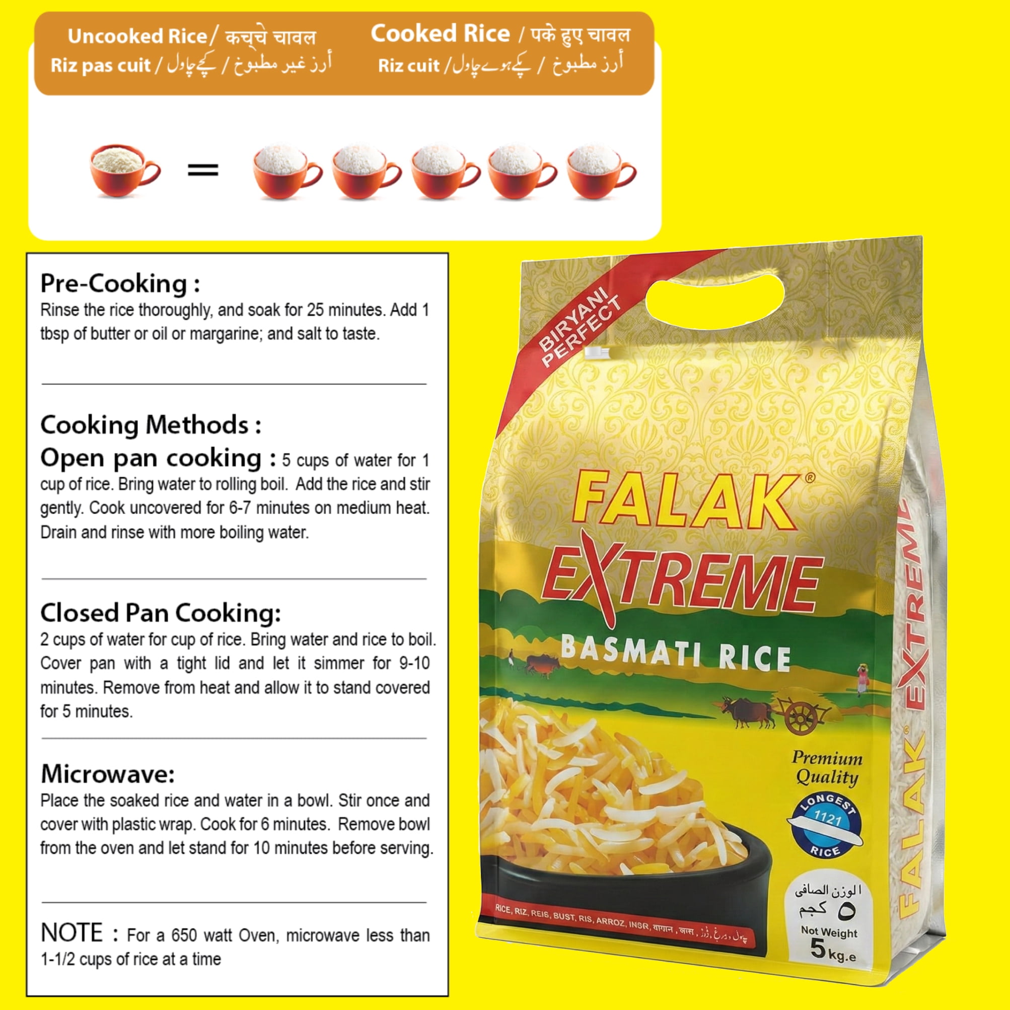 Falak Extreme Basmati Rice 10lb - Extra Long Basmati Rice - Resealable Bag - Naturally Aromatic, Aged, Flavorful, Slender, Non Sticky Grains