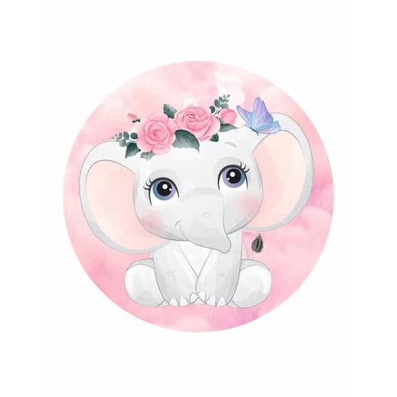 7.5" Pre-Cut Round Pink Baby Shower Elephant Edible Image By TNCT!