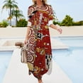thumbnail image 4 of Fulfillment The Tree of Life by Gustav Klimt Detail - Red Long Sleeved Shirt Dress loose women's dress summer dresses, 4 of 7