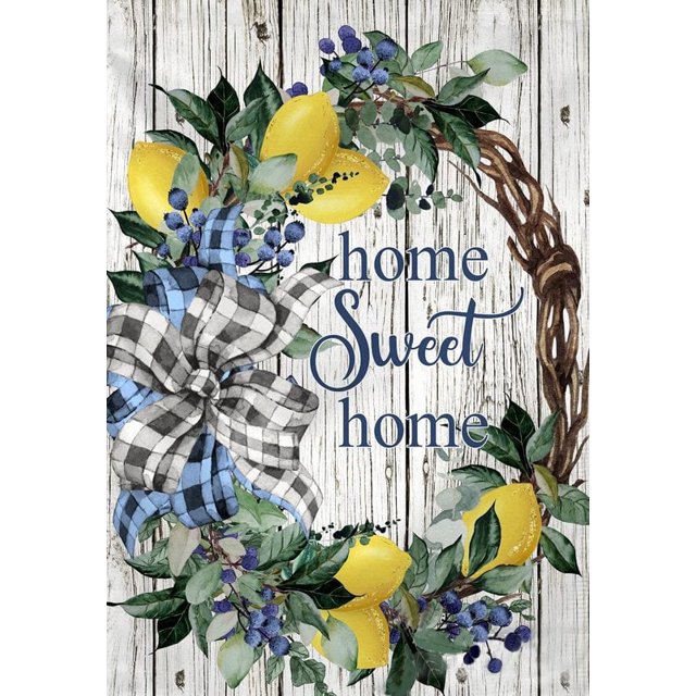 Placa de metal con letrero de metal retro vintage Home Sweet Home Lemon Wreath Garden Lemon Farmhouse Spring Summer Wall Art Tamaño: 8 x 12 pulgadas