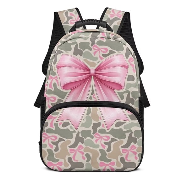 Yuyamidu Camo Pink Bow Kids Backpack for 4th Grade Girls, Kids 8-10 School Bookbag, 17 Inch Adorable Primary School Backpack