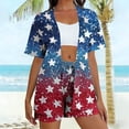 thumbnail image 2 of Guluxicc 2 Piece Outfit Sets for Women 4th of July Short Sleeve Cardigan Matching Shorts with Pockets Casual Beach Sets for Summer Holiday, 2 of 5