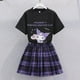 thumbnail image 3 of Kuromi-Falda plisada de manga corta Y2K Sanrios, traje bonito de Anime Kawaii para estudiantes, holgado, informal, suave, cómodo, femenino, 3 of 3