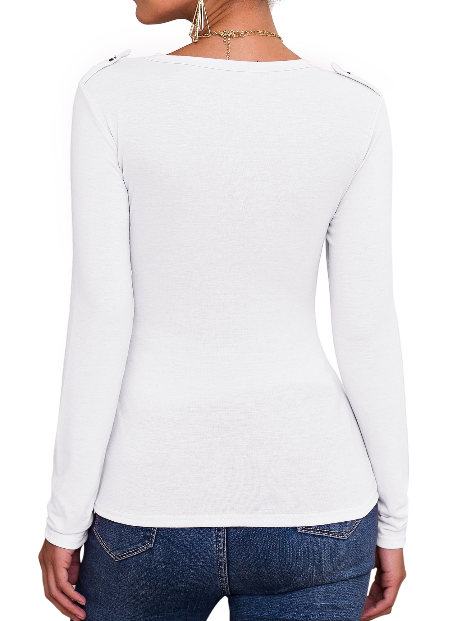 Women Button Tee Shirt V Neck T Shirt 