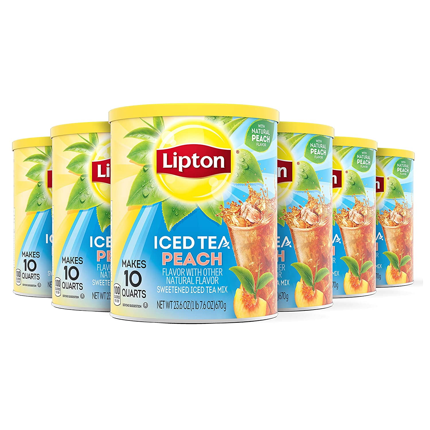 Lipton Iced Tea Mix for a delicious refreshment Peach Sweetened with Real  Cane Sugar 100% Real Tea Leaves 100% Sustainable Sourced 10 qt, 23.6 Oz(6  