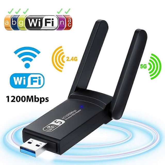 USB WiFi Adapter 1200Mbps, USB 3.0 WiFi Adapter WiFi for PC Desktop Laptop with Dual Band 2.4GHz/300Mbps