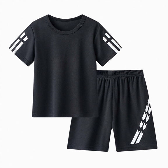 Toddler Boys Summer Active Clothes Athletic Short Sleeve Cool Mesh Shorts Set Kids Sports Outfit Black 7-8 Years