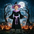 thumbnail image 2 of REDARER Classic Witch Cosplay Set FlaredâSleeve Dress with Matching Pointed Hat Cosplay Outfit for Halloween Themed Play Holiday Masquerade Gathering School Drama Act,4-6 Years, 2 of 6
