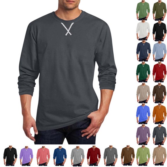 Big and Tall Men‘s Long Sleeve T-Shirt - Solid Color Casual Comfort Tee, Round Neck for Daily Wear, Spring Sport Shirt, Comfortable,Gray_3XL