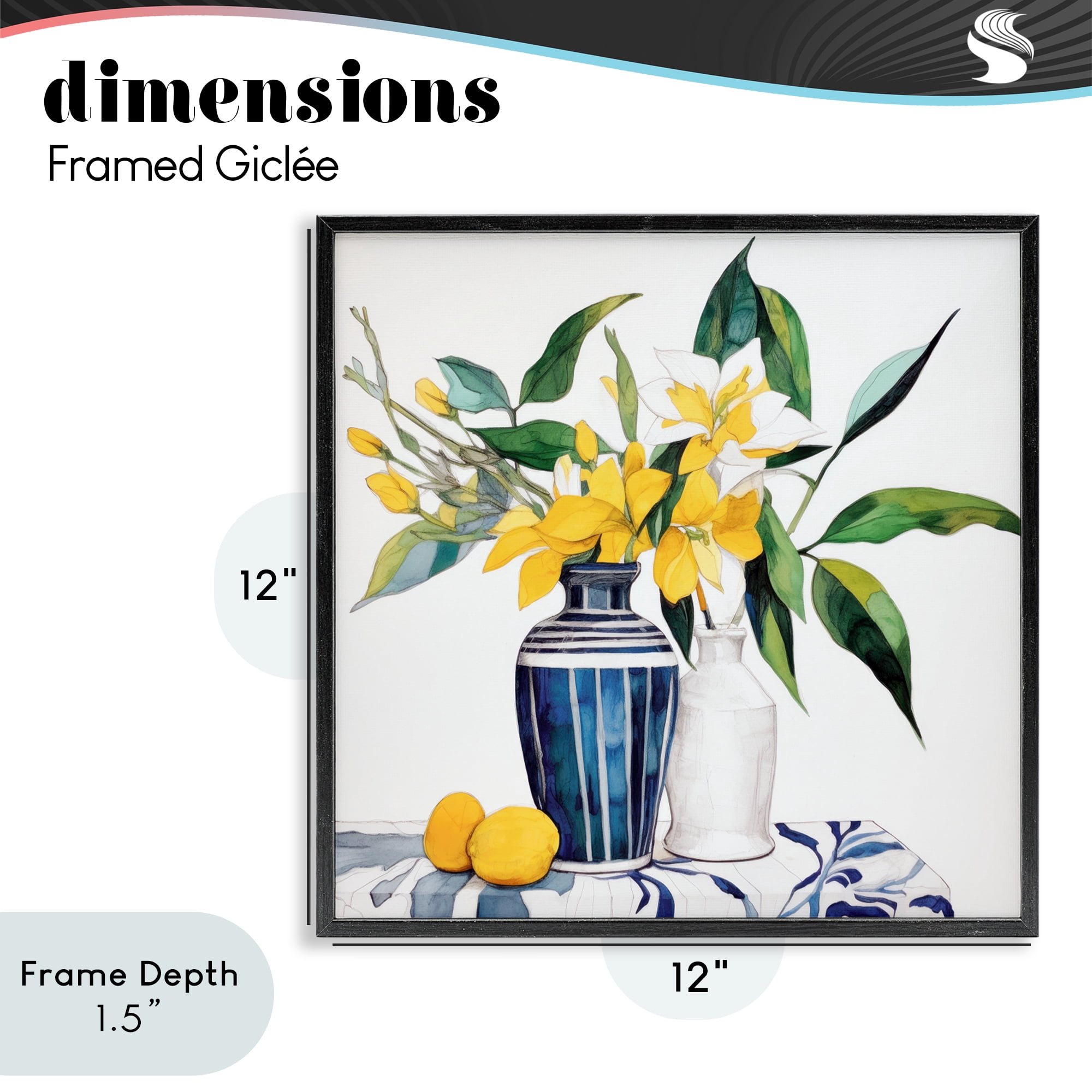 Stupell Industries Lemons And Blooms Table Black Framed Giclee Art, design by Ray Powers