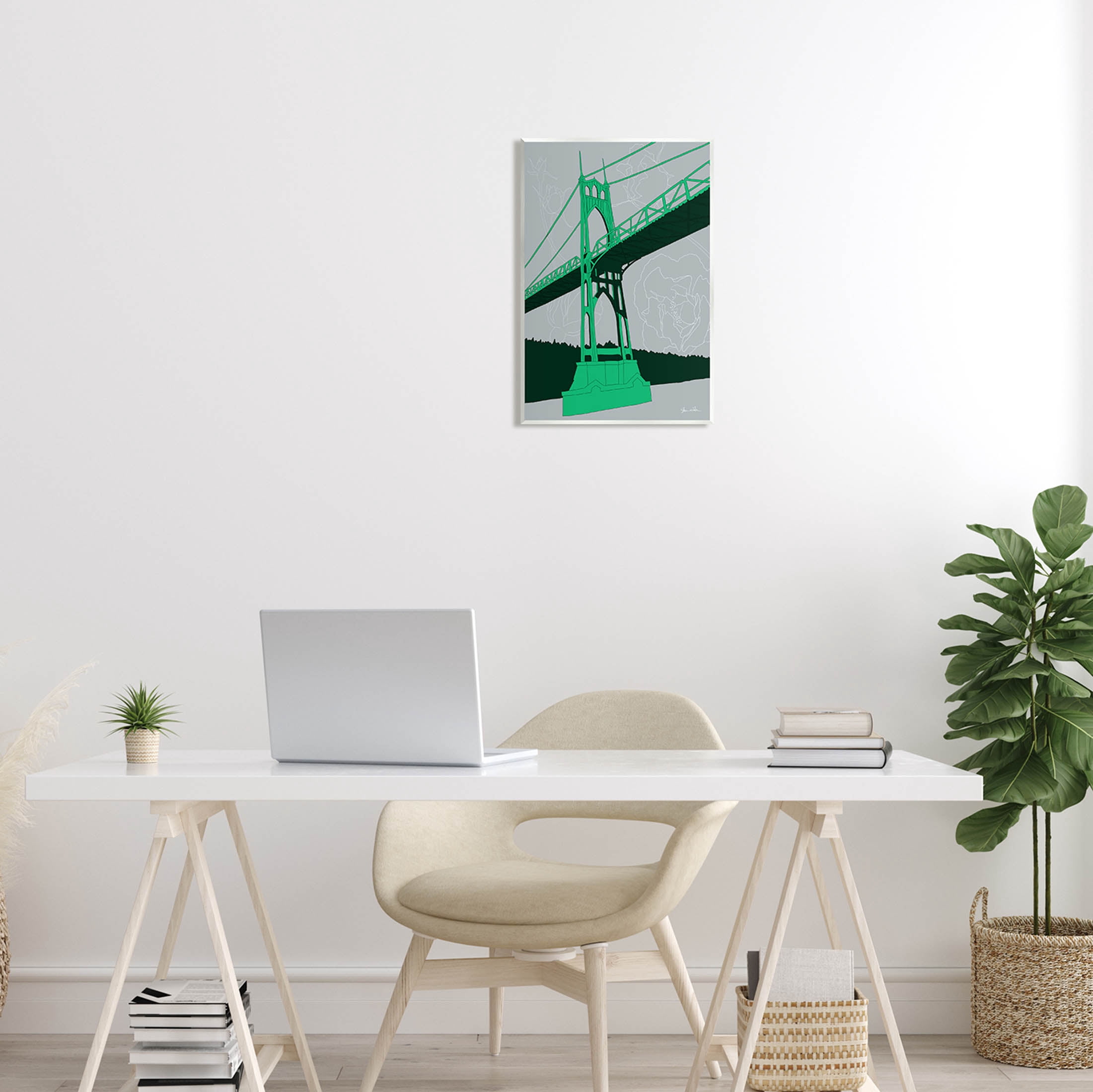 Stupell Industries Modern Floral Bridge Architecture Graphic Art Unframed Art Print Wall Art, Design by Shane Donahue