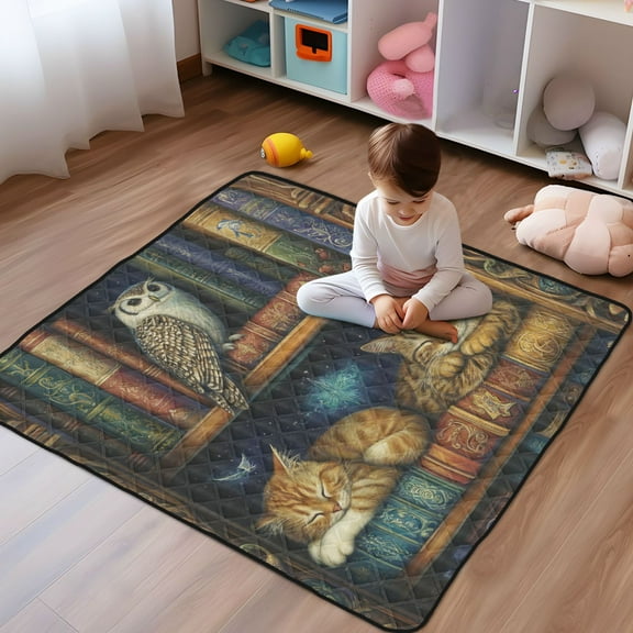 WOBOGO Warm Bookcase Baby Playmats Extra Large Waterproof Rollable Activity Pads for Toddlers 50×50inch