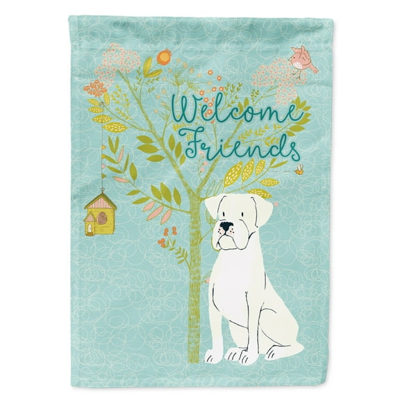 Carolines Treasures BB7580GF Welcome Friends White Boxer Flag Garden Size Small multicolor