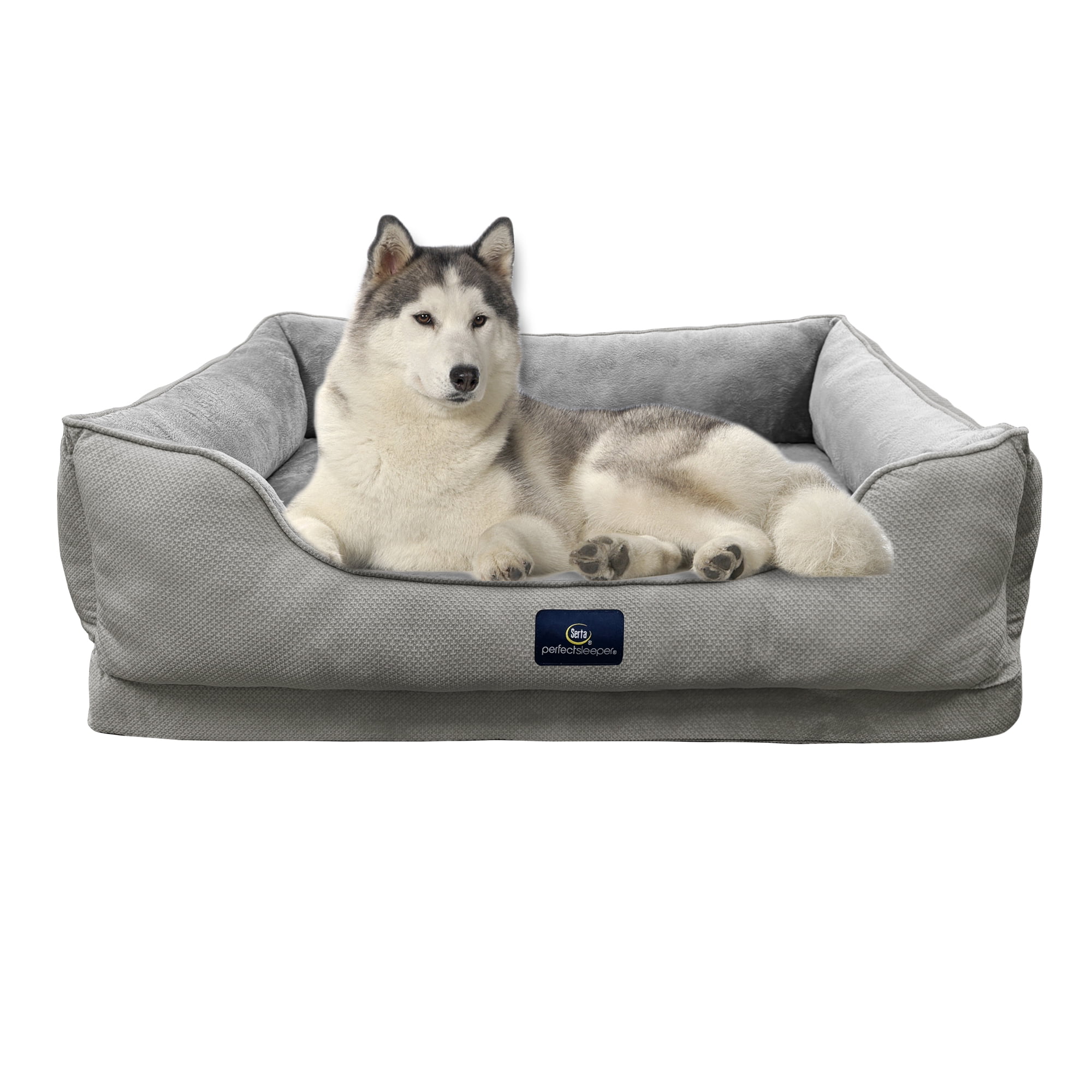 Serta Cuddler Bolster Cat & Dog Bed, Gray, Extra Large