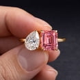 thumbnail image 2 of Toi Et Moi Engagement Ring, Octagon Cut Pink Sapphire & Pear Cut Diamond Two Stone Ring, Stackable Anniversary Ring, September Birthstone Ring, Minimalist Proposal Ring, 2 of 5