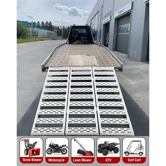 M optimized Tri-Fold Aluminum Loading Ramp 1500 lbs 76"x50" Non-slip Truck Ramps for Mini Bike Dirt Bike Tractors ATVs UTVs Motorcycles, Silver